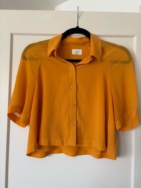 Wilfred Mustard Short-Sleeve Button-Down Blouse